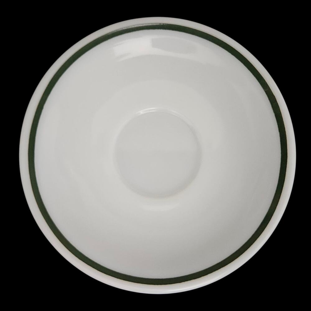 Vintage PYREX Restaurant Ware Green Band White Milk Glass Saucer